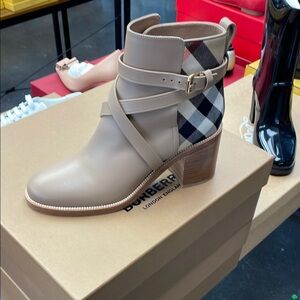 Burberry Tan Ankle Booties with Signature Check Pattern